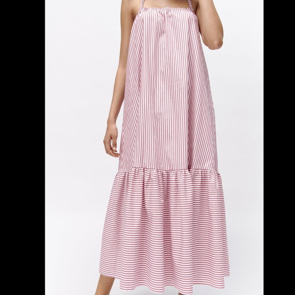 Zara Red & White Striped Cross Back Poplin Cotton Dress Size XS &  S - Picture 2 of 7